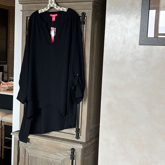 Catherine Malandrino Black High Low Tunic Blouse Top With Roll Tab Sleeves size - Picture 8 of 9
